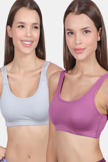 Buy Lady Lyka Cotton Lycra Sports Bra (Pack of 2) - Multicolor